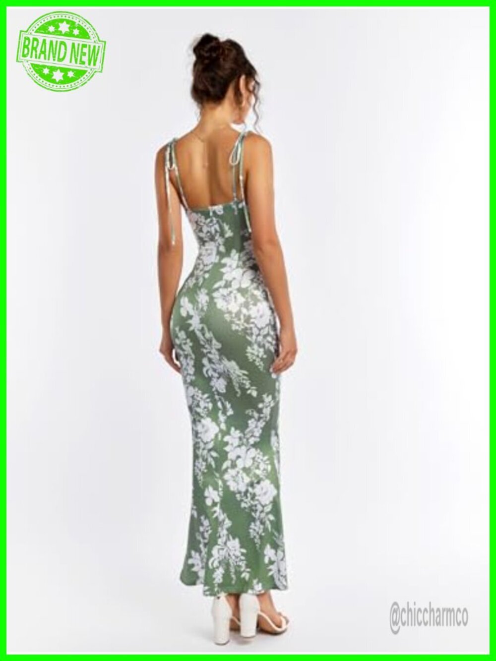 Floral Bodycon Maxi Dress Mermaid Adjustable Straps Stretchy - Picture 5 of 7